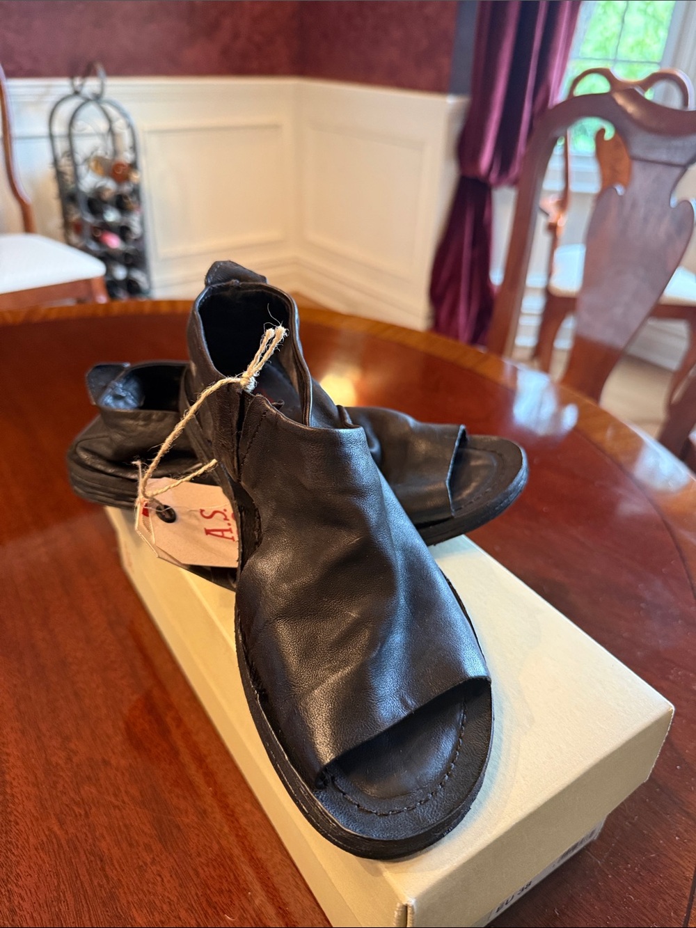 A.S.98 Reiley Black Leather sandal .Size 38 (7.5)